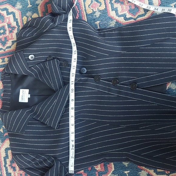 Vintage Y2K Armani Collezioni Pinstripe Wool Blend Blazer Black 8 - Picture 5 of 10